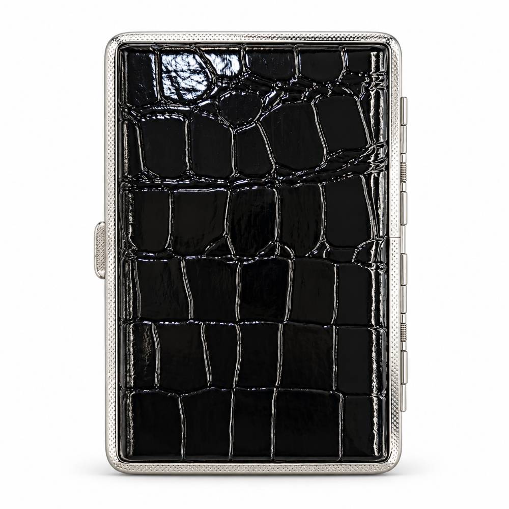 کیف سیگار چرمی مشکی طرح کروکودیل Black Croco Edge Cigarette Case